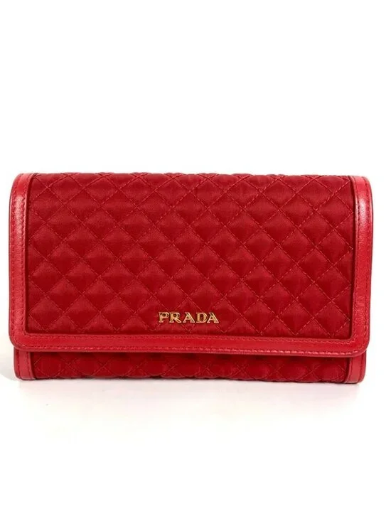 Prada Wallet Logo Quilted Nylon Red - Picture 2 of 9